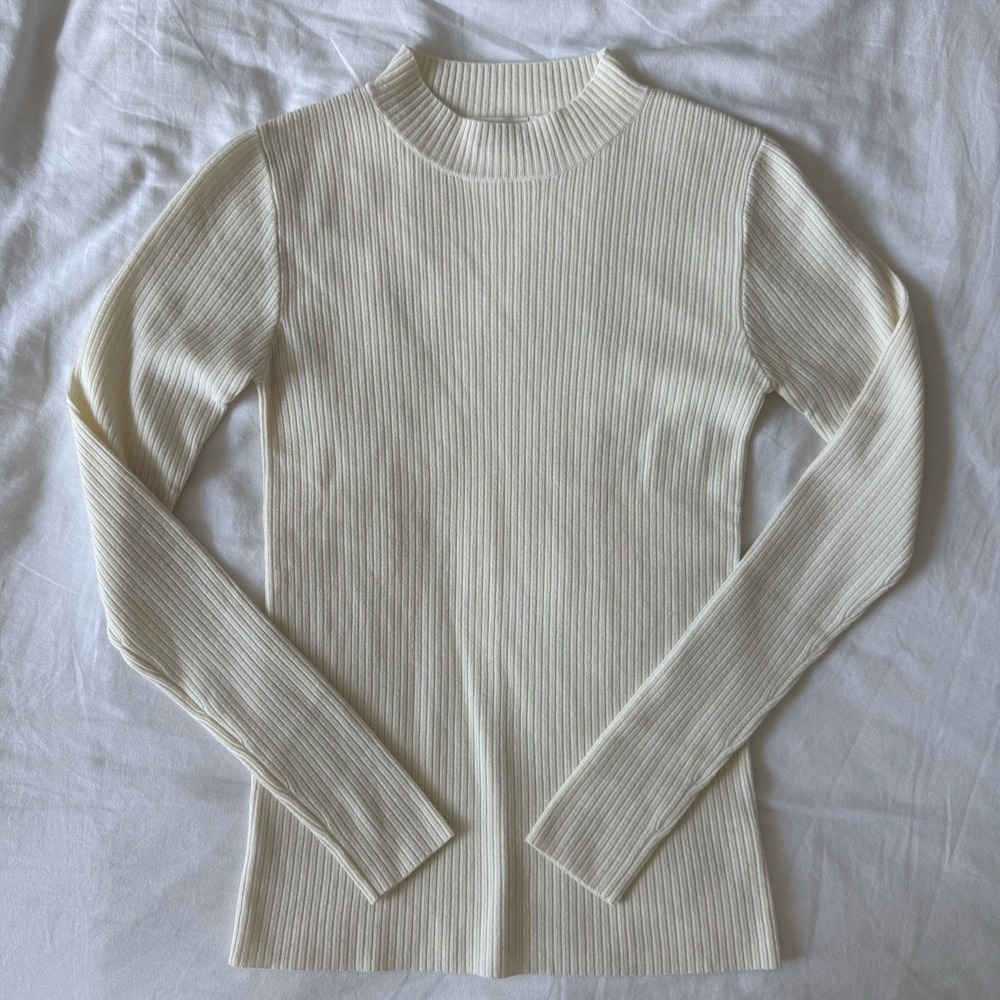 AG Adriano Goldschmied Quinton Mock Neck Wool Cashmere Sweater Size Medium cream